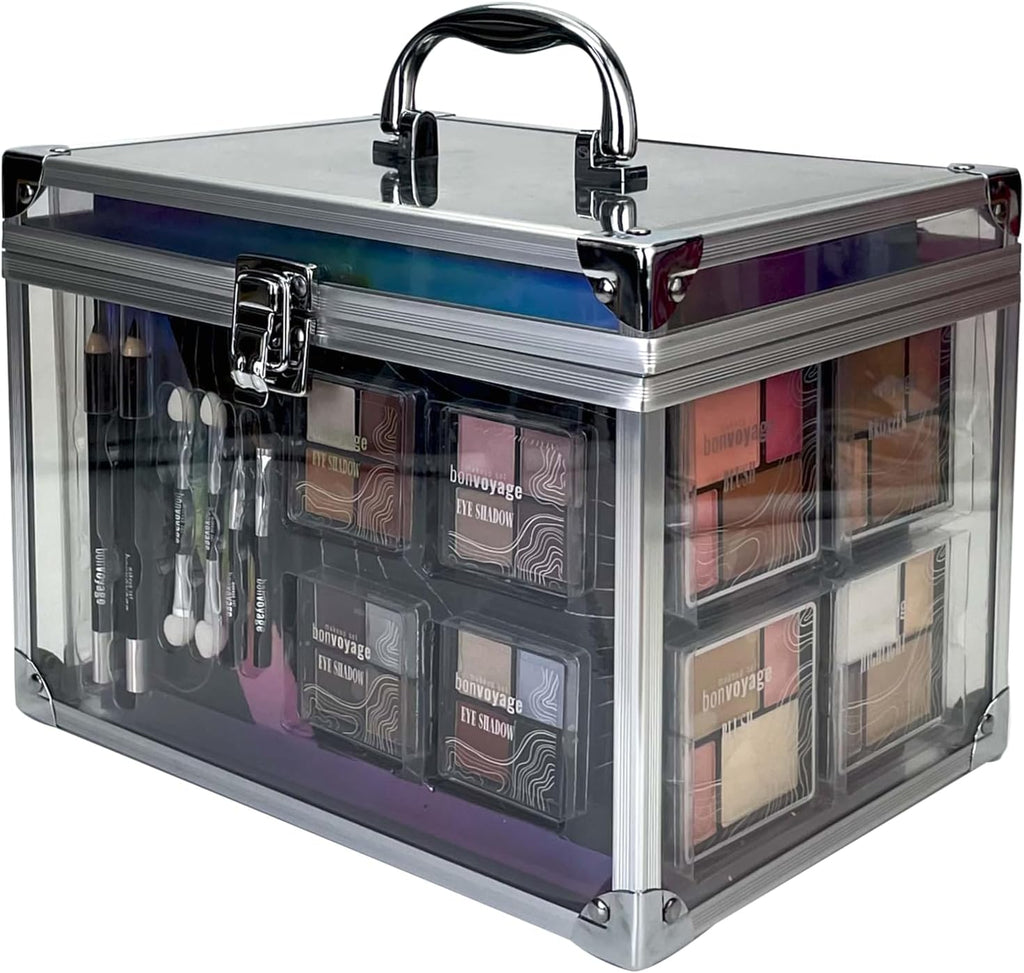 Professional Makeup Kit: Includes Lipstick, Eyeshadows, Blush, Manicure and Pedicure Set, Portable Transparent Case, Color Collection