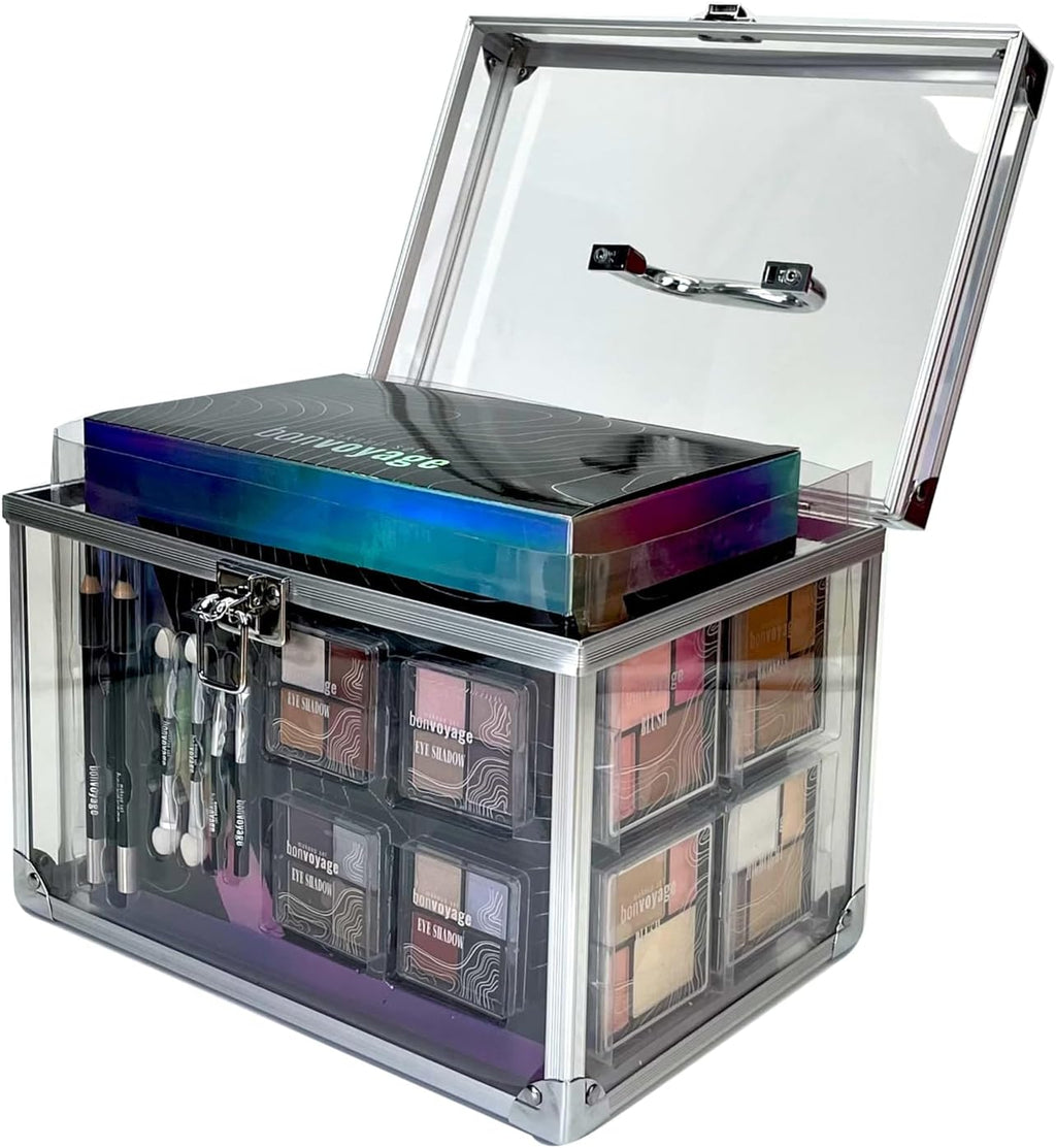 Professional Makeup Kit: Includes Lipstick, Eyeshadows, Blush, Manicure and Pedicure Set, Portable Transparent Case, Color Collection